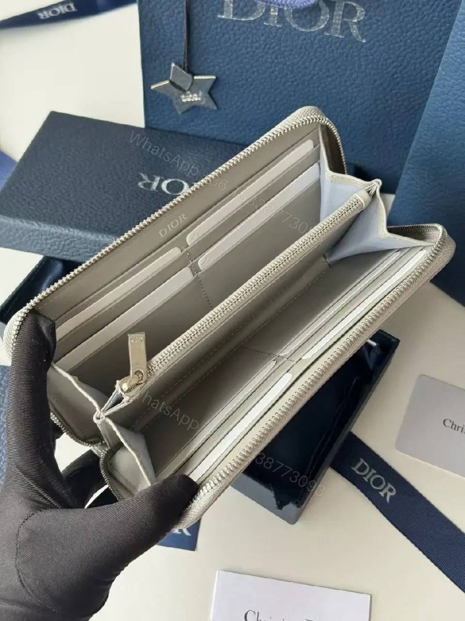 View 7 of Geometric Gray Wallet Case: Luxe Texture & Zippered Chic