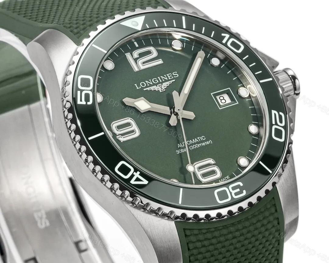 View 4 of Longines Conquest Green Dial Automatic Diver’s Watch with Stainless Steel Case and Green Rubber Strap