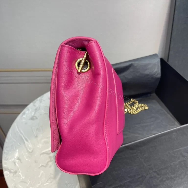 View 9 of Vibrant Pink Leather Crossbody with YSL Emblem Bag