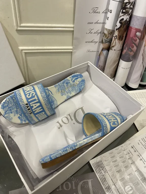 View 9 of Linen-Textured Dior Slides: Patterned Luxury Footwear