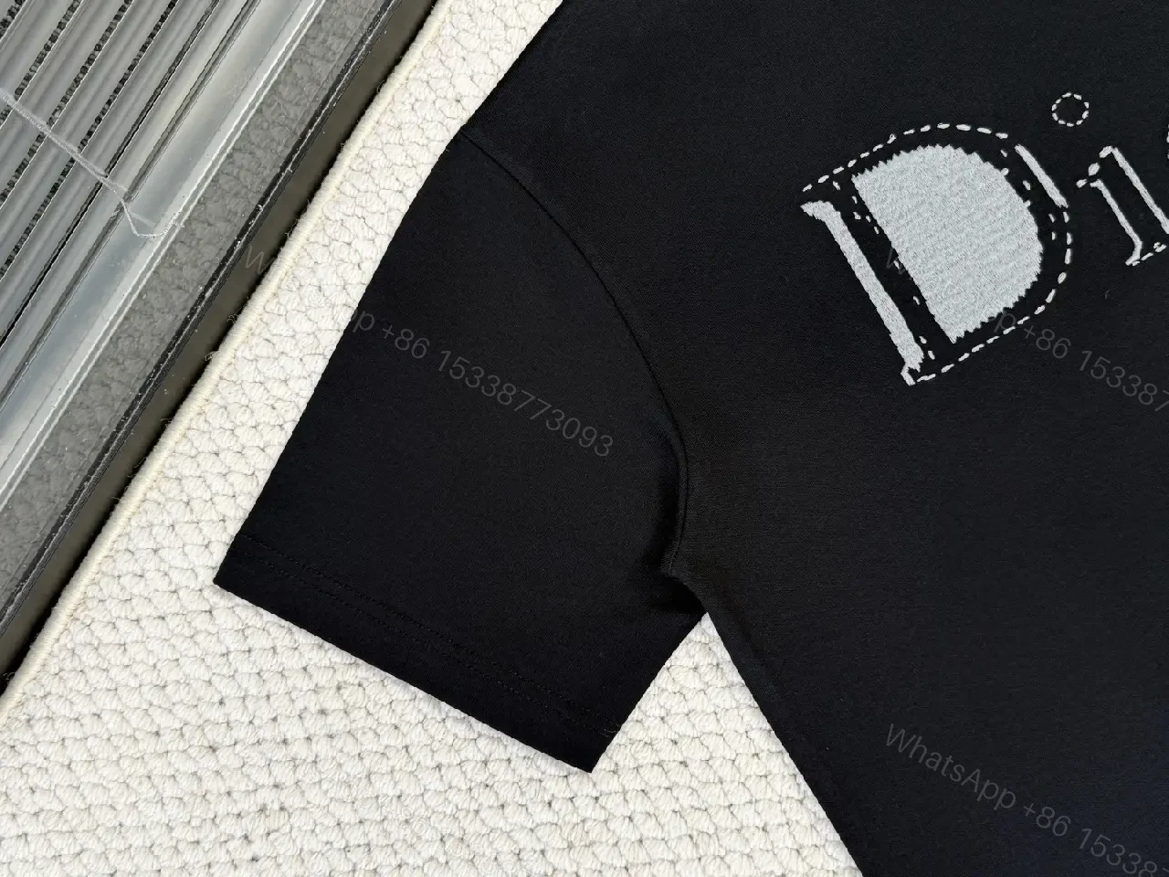View 10 of Black Cotton Dior-Inspired Logo Tee, Minimalist Luxe, Crewneck Top