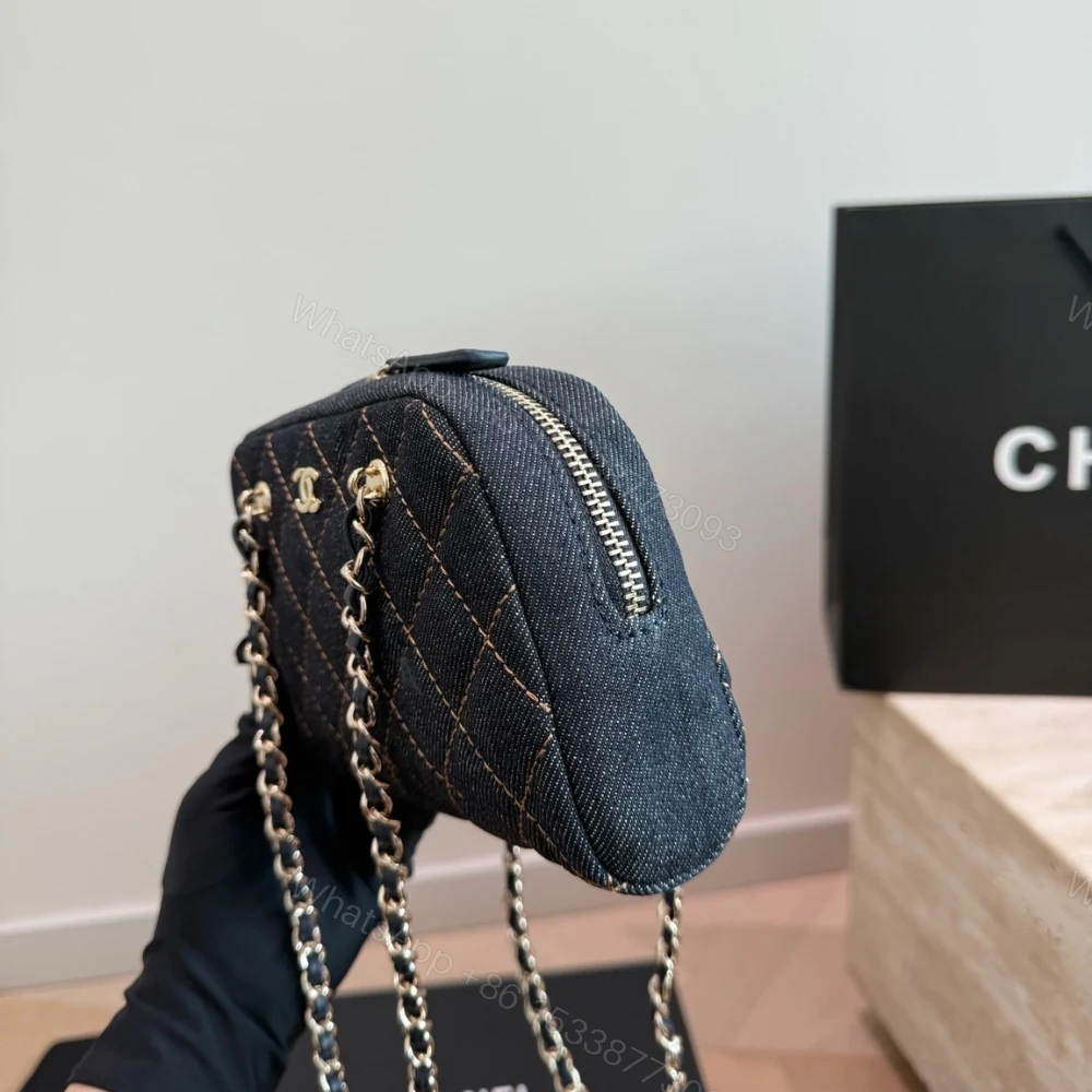 View 6 of Chanel Clutch With Strap Gold Metal Denim Blue 20cm