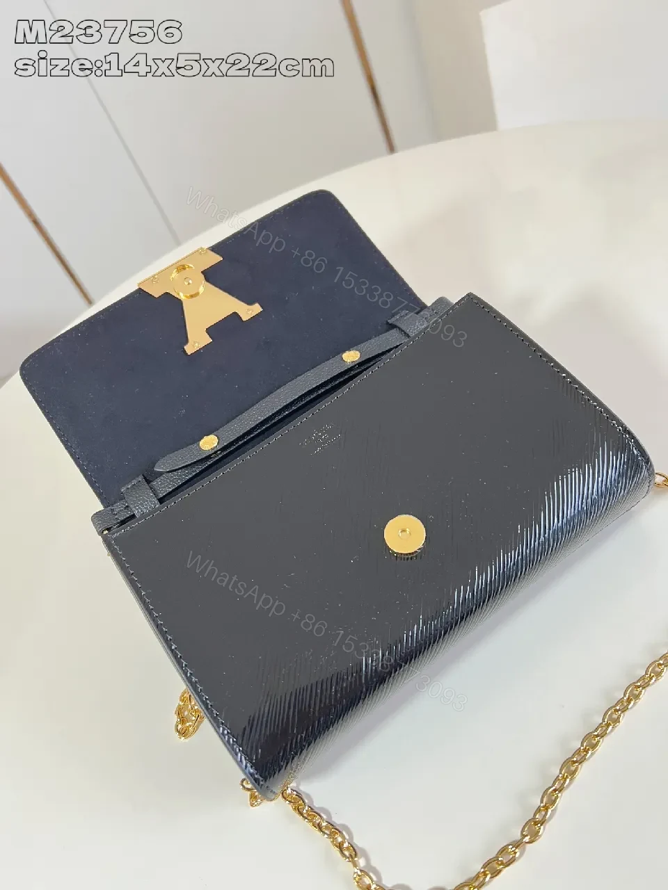 View 5 of Chic Black Lambskin Wallet Clutch with Gold Crest