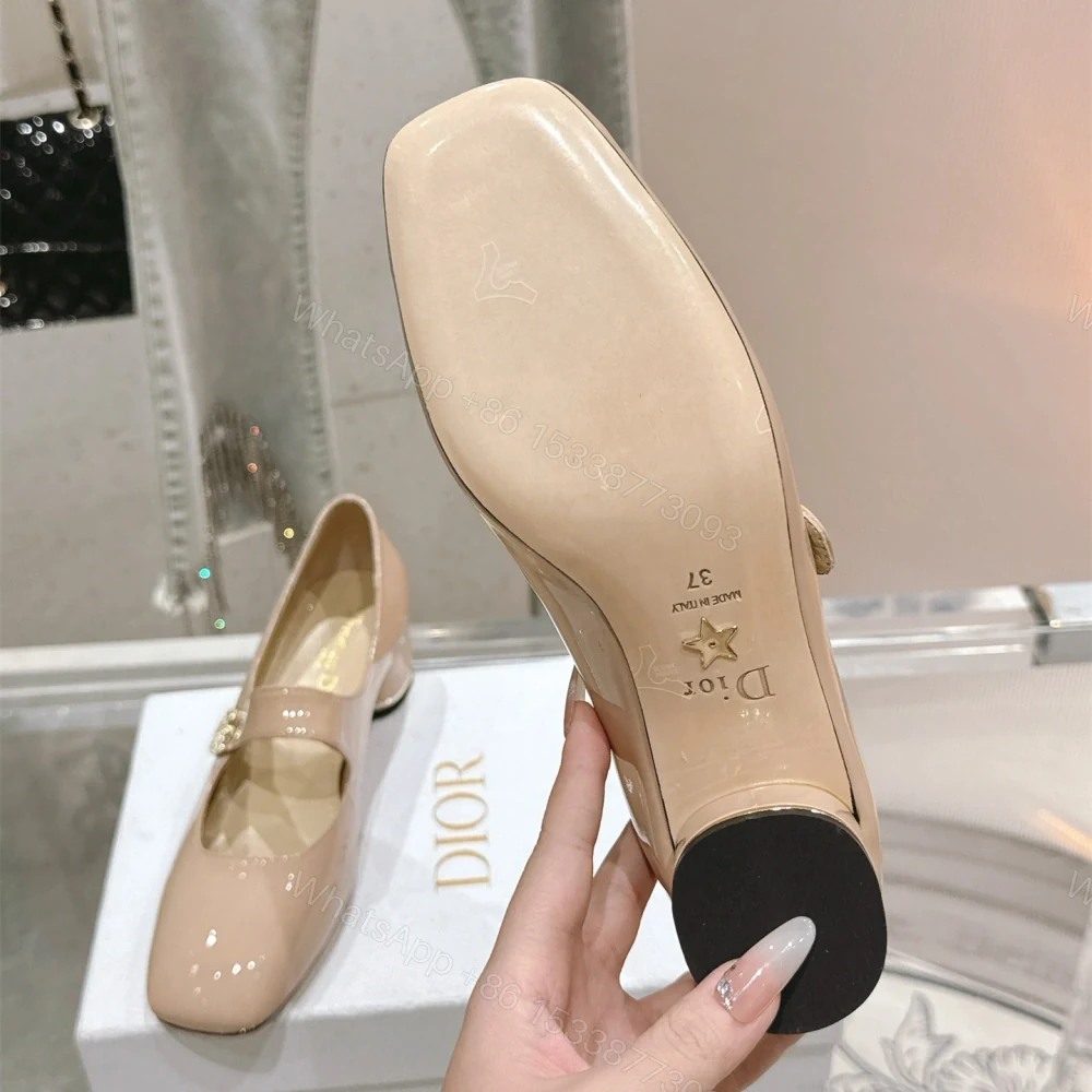 View 9 of 高仿Dior*Miss系列KDC270方頭粗跟單鞋4CM膚色漆皮免檢版