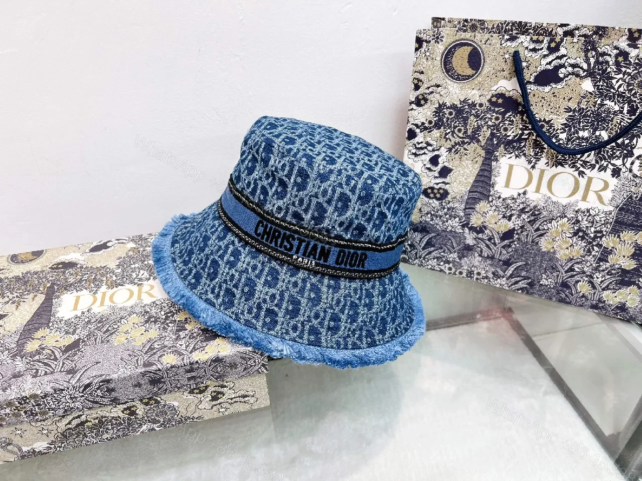View 3 of Blue Denim Bucket Hat: Patterned Denim, Luxe Streetwear Style