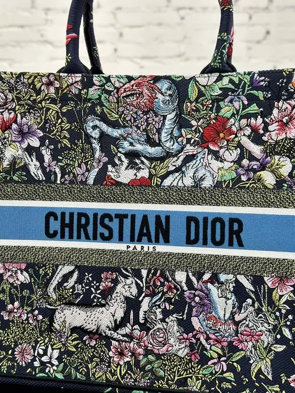 View 8 of Vibrant Floral Canvas Tote with Signature Banding - Dior Luxury Carryall