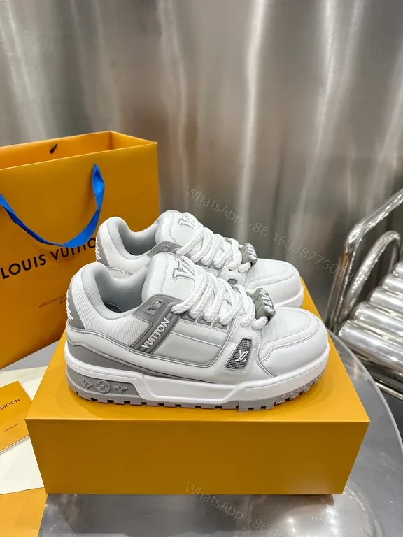 View 4 of White LV-Inspired Luxury High-Top Sneaker with Texture and Comfort