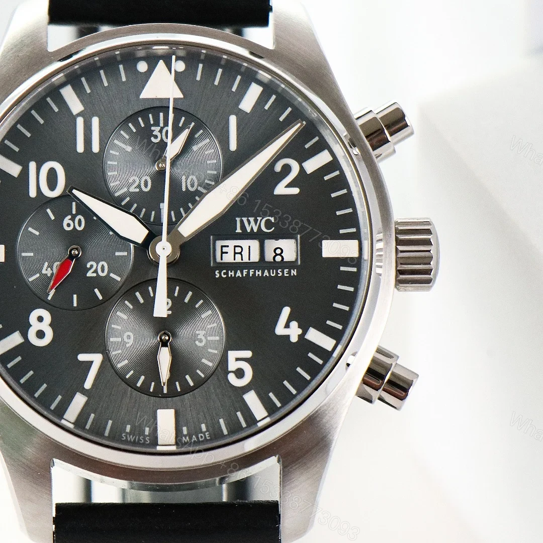 View 4 of IWC Pilot Chronograph Grey Replica 43MM Premium Black Leather Strap Edition IW378003
