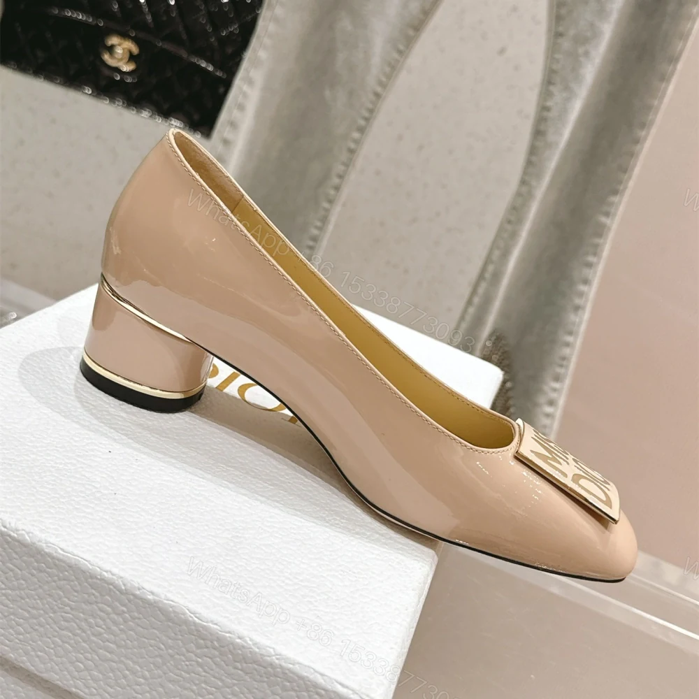 View 5 of 高仿Dior*Miss系列KCB268方頭LOGO金屬扣膚色單鞋免檢版