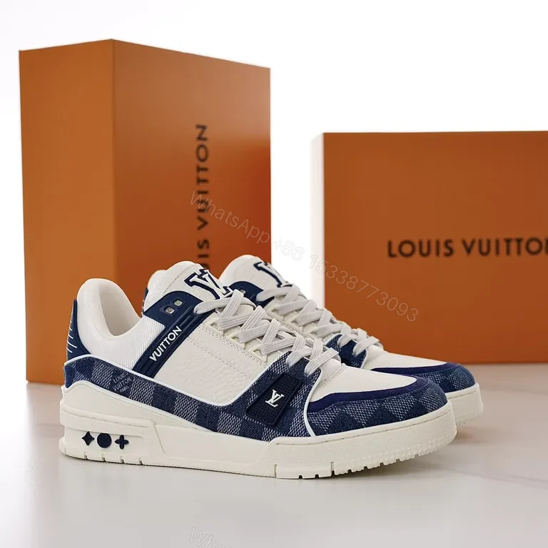 View 9 of Navy Leather Monogram Runner: Modern Checker Sneaker
