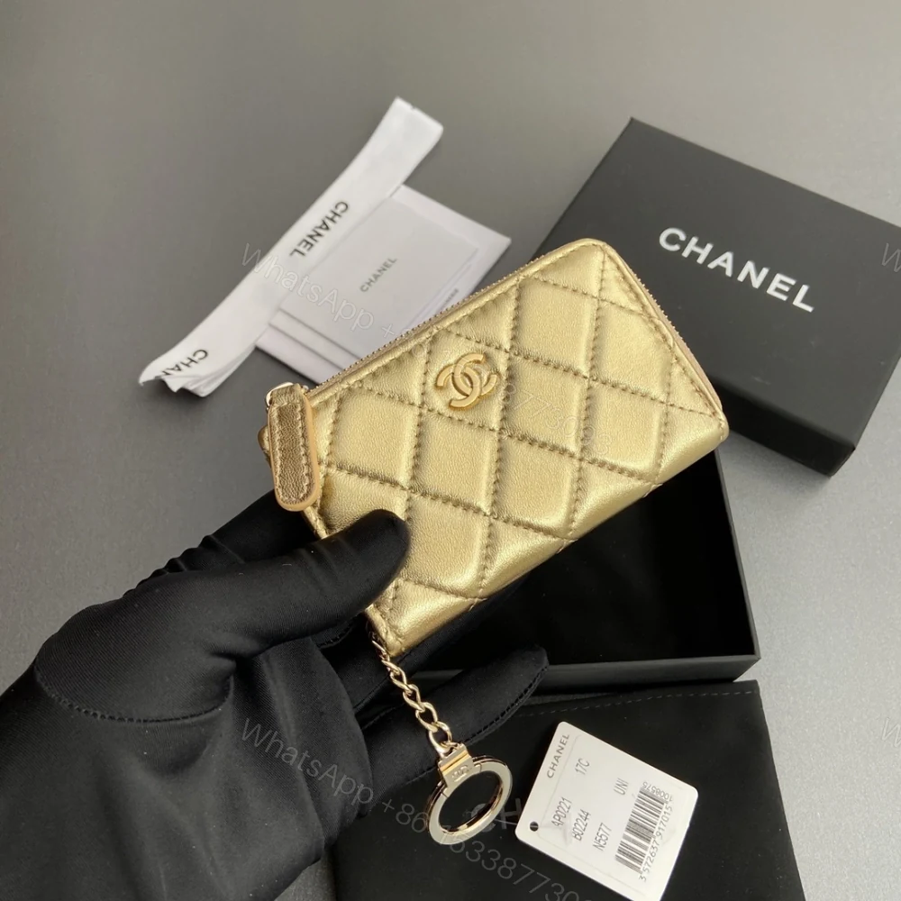 View 5 of 高仿Chanel*AP0224零錢包金色小羊皮金扣免檢版