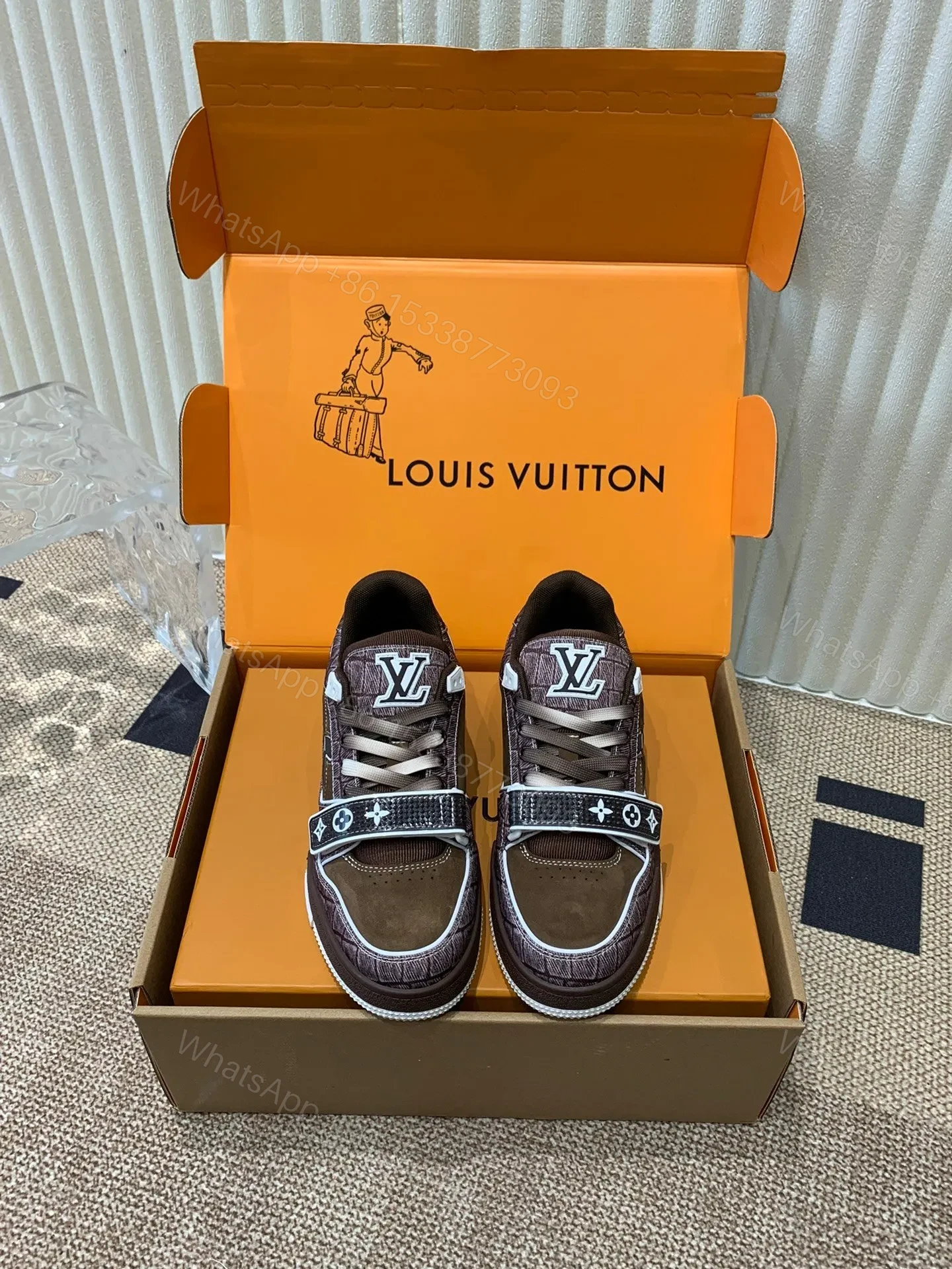 LV Women Brown Suede Leather Sneakers — view 1