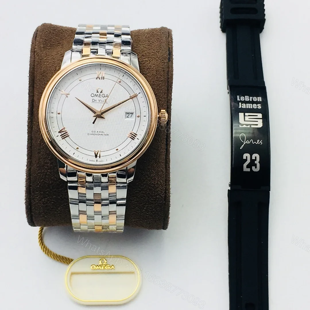 View 2 of Omega De Ville Prestige Co-Axial Stainless Steel Yellow Gold Vintage Silver Silk Bracelet 424.20.33.20.52.001