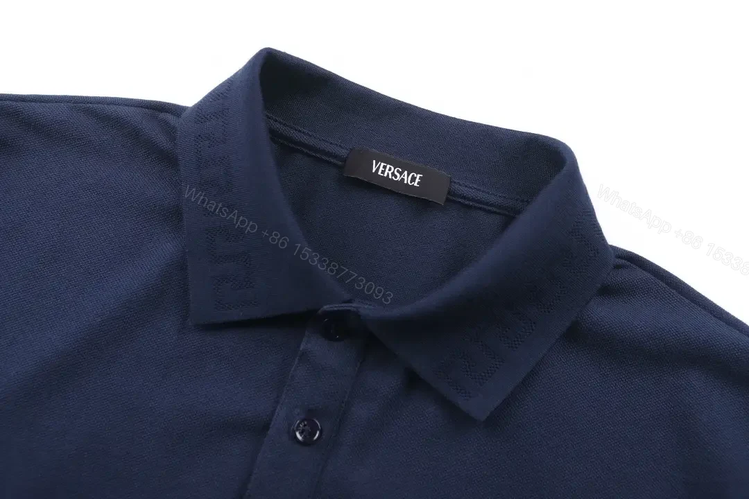 View 4 of Minimalist Navy Knit Polo: Subtle Crest Luxury Polo