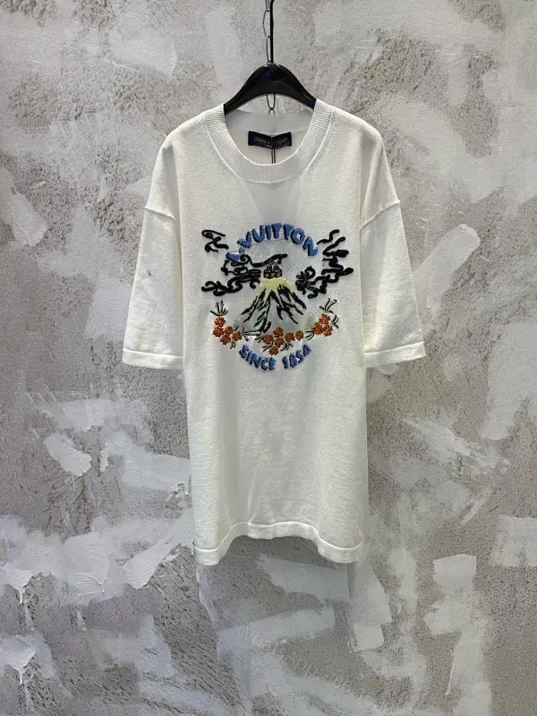 White Embroidered Graphic Tee with Luxe Motif - Casual Luxury Top — view 1