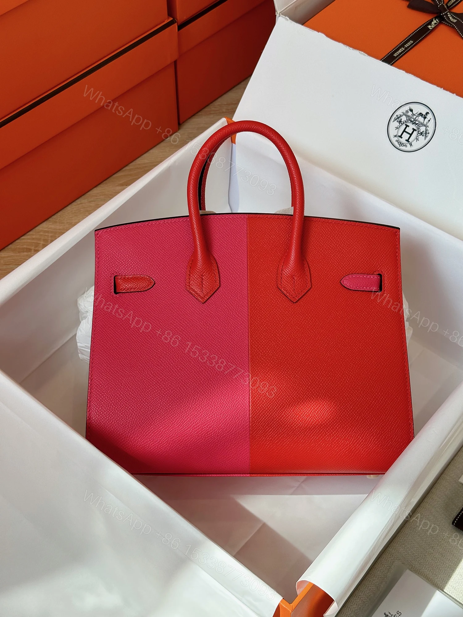 View 3 of Hermes Birkin 25 Pink/Red Epson Leather Gold Hardware