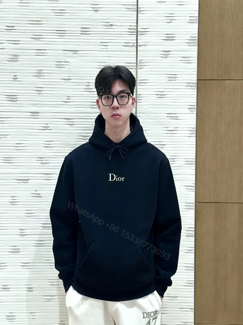 View 4 of Oversized Black Hoodie - Mid-Weight Fleece, Subtle Designer Detailing