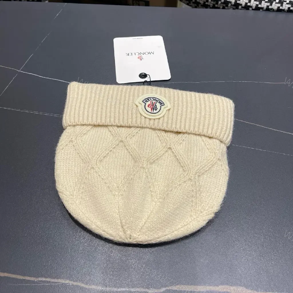 View 11 of Cream Knit Beanie + Wool Blend + Classic + Subtle Moncler Patch + Beanie