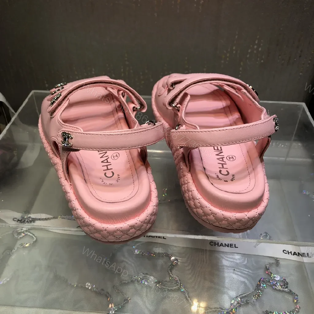 View 9 of Soft Pink Leather Sandals: Velcro- strap Chic Comfort