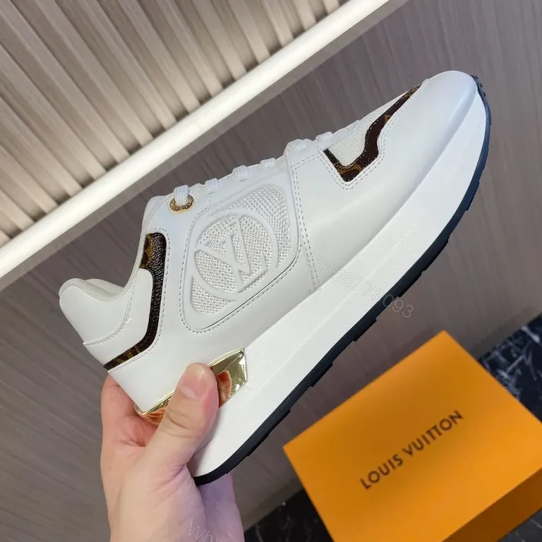 View 8 of White Leather Chunky-Detail Sneaker with LV Motif - Modern Luxury Sneaker