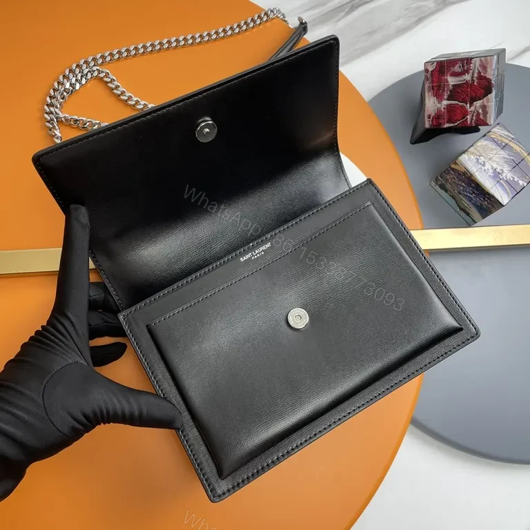 View 3 of Compact Black Leather Crossbody with YSL Monogram Crossbody Bag