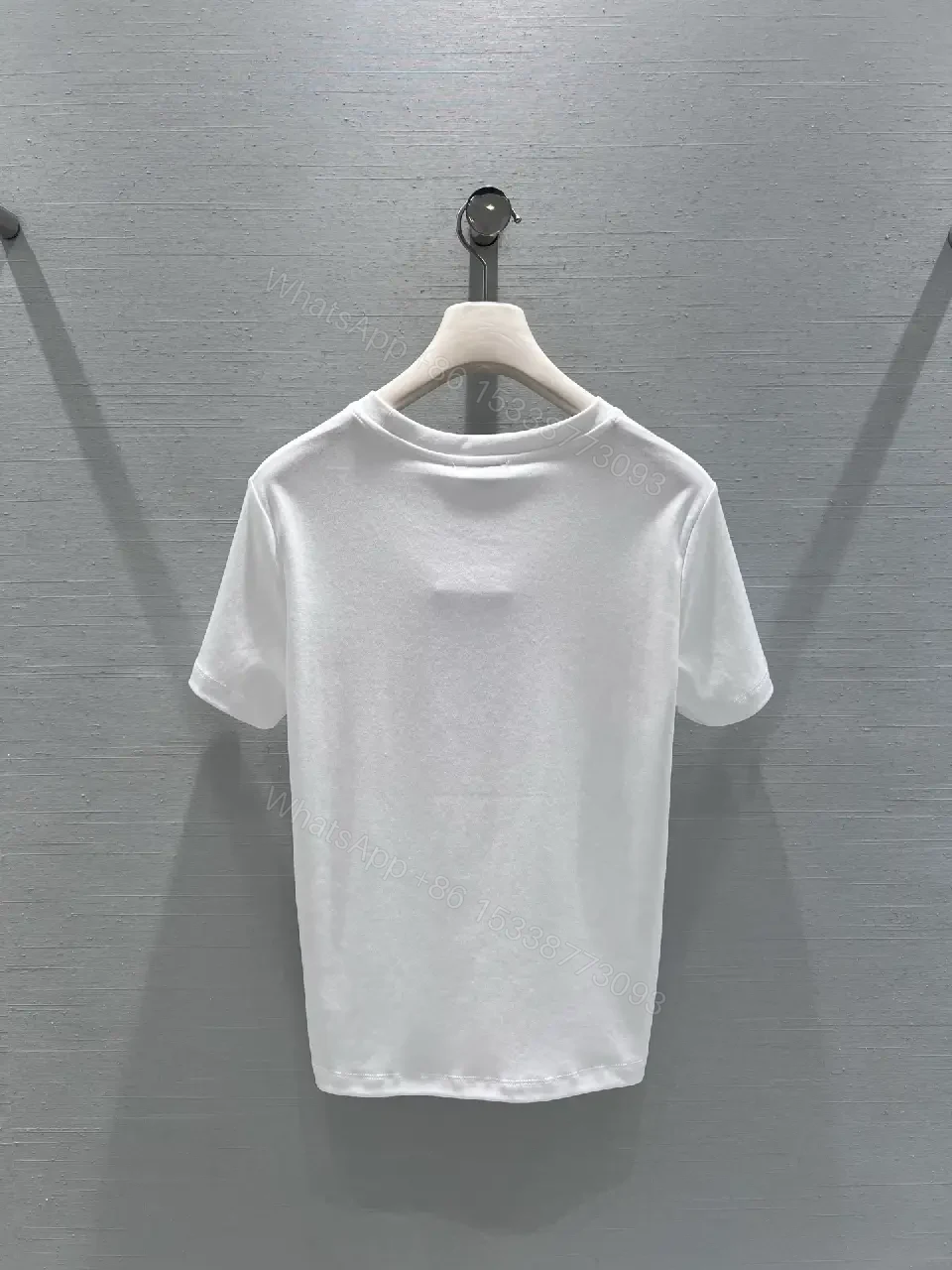 View 9 of White Tee with Pink Embroidered Logo – Everyday Luxe, Premium Cotton