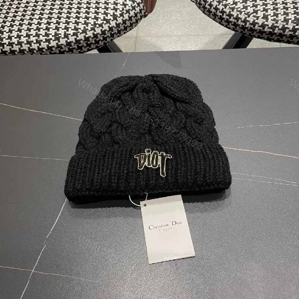 Textured Knit Beanie: Black Braided Crown, Discreet Embroidery — view 1