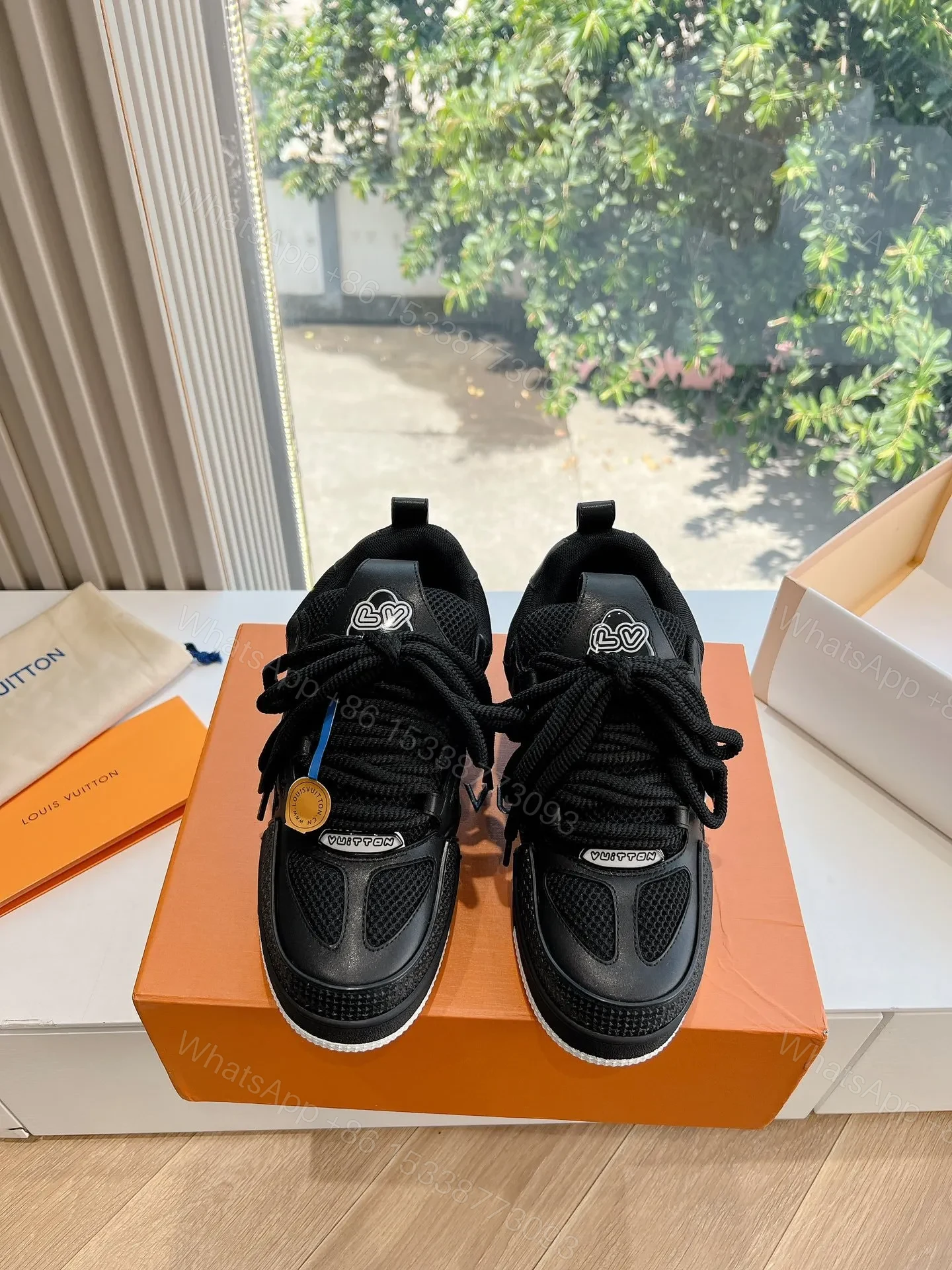 View 5 of LV Women Black Leather Mesh Sneakers