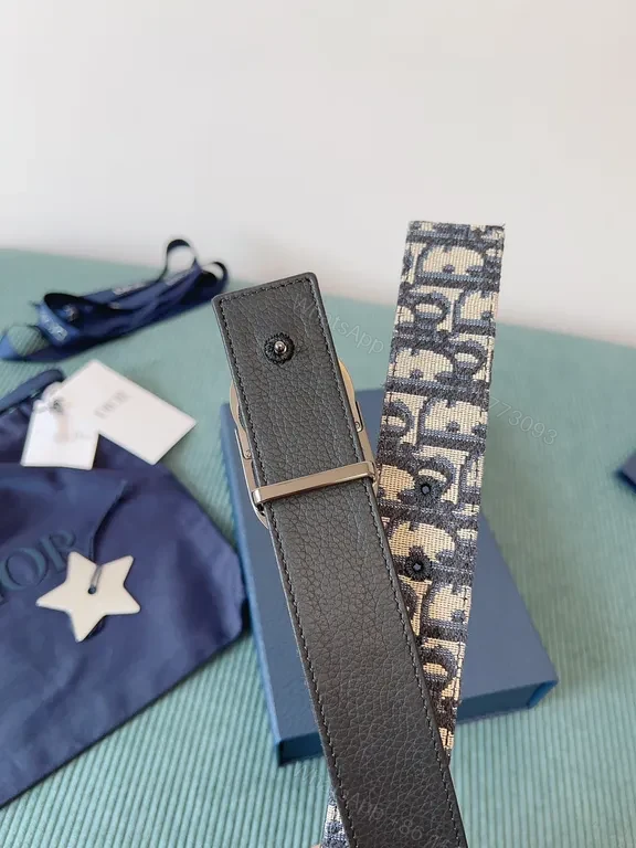 View 4 of Navy Dior Oblique Belt: Jacquard Texture & Silver Buckle