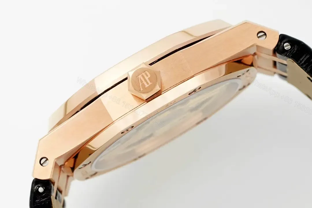 View 7 of Audemars Piguet Royal Oak 15510 Watch 41MM Rose Gold Case Black Dial Black Leather Strap Ultimate Edition AP-RO-15510-RG-BLK-LTH-41