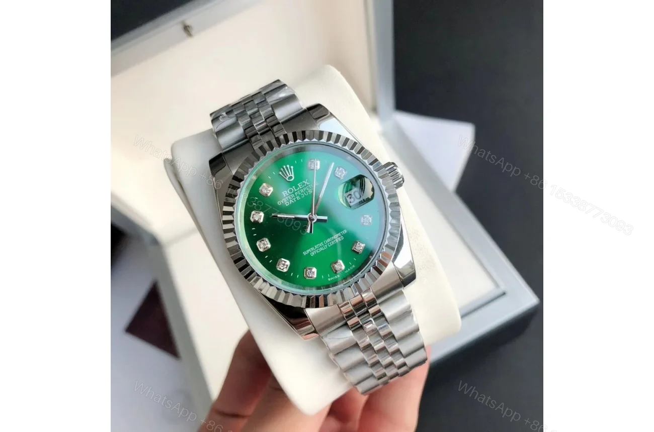 View 2 of Replica Rolex Datejust SS/SS Jub Green/Dia 36/28 mm