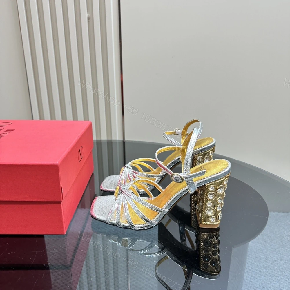 View 2 of 高仿Valentino*6W2S0LQ水鑽高踭鞋金銀色9CM免檢版