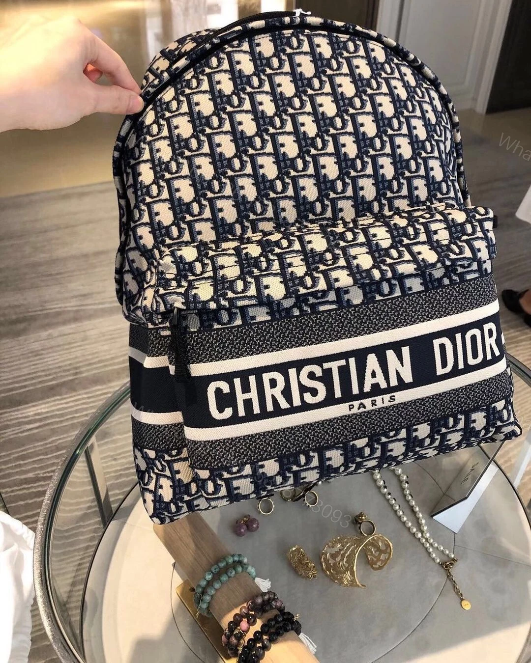 View 3 of First Copy Dior Oblique Blue Backpack