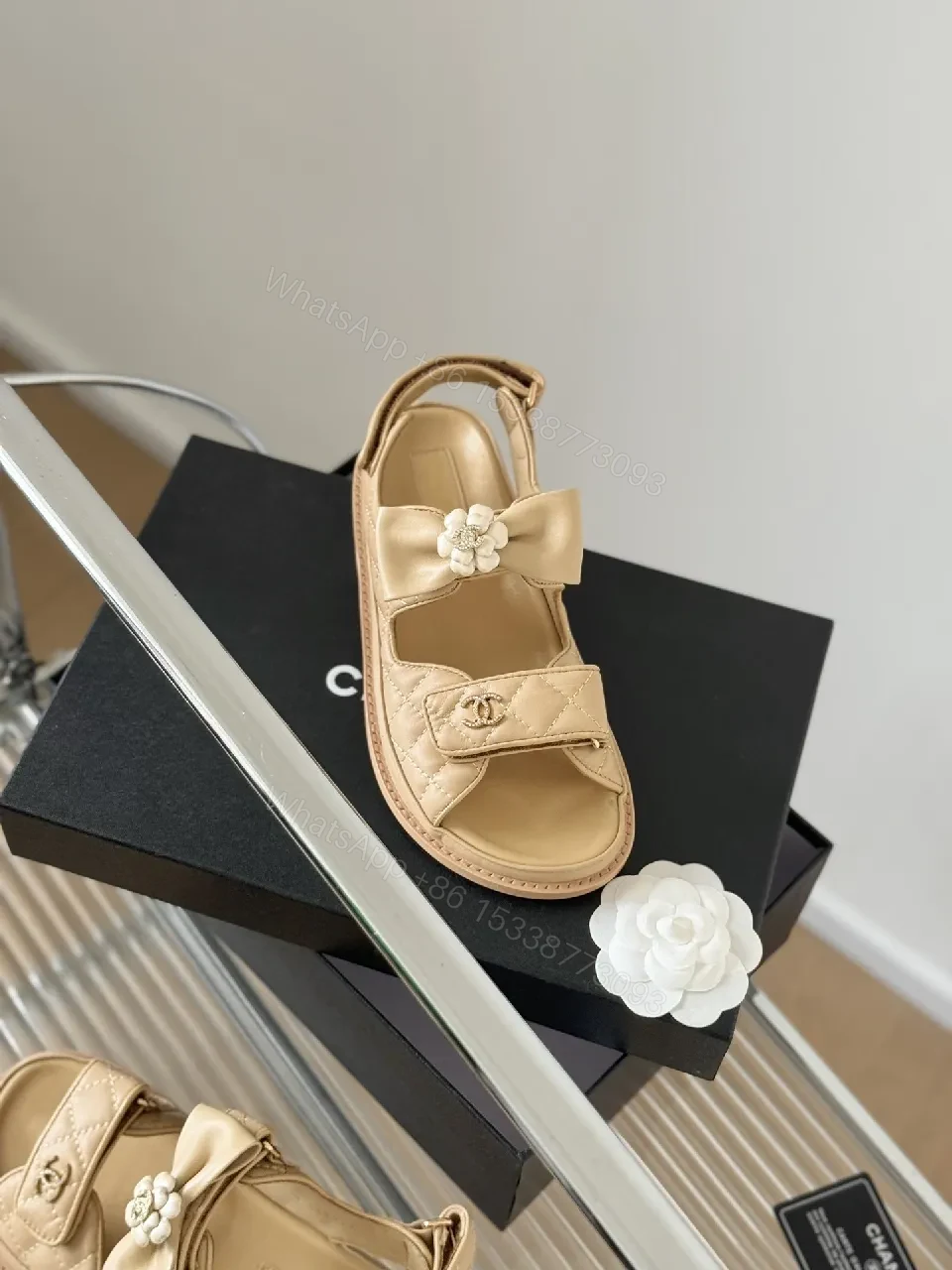 View 2 of Soft Metallic Leather Bow Sandals — Embellished, Open-Toe Comfort