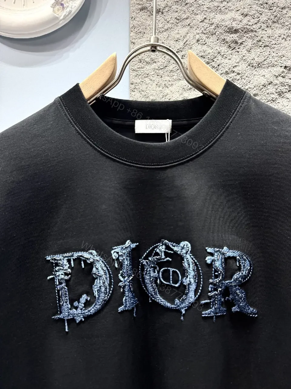 View 7 of Bold DIOR Lettering Tee - Textured Luxe Streetwear, Black, Unisex