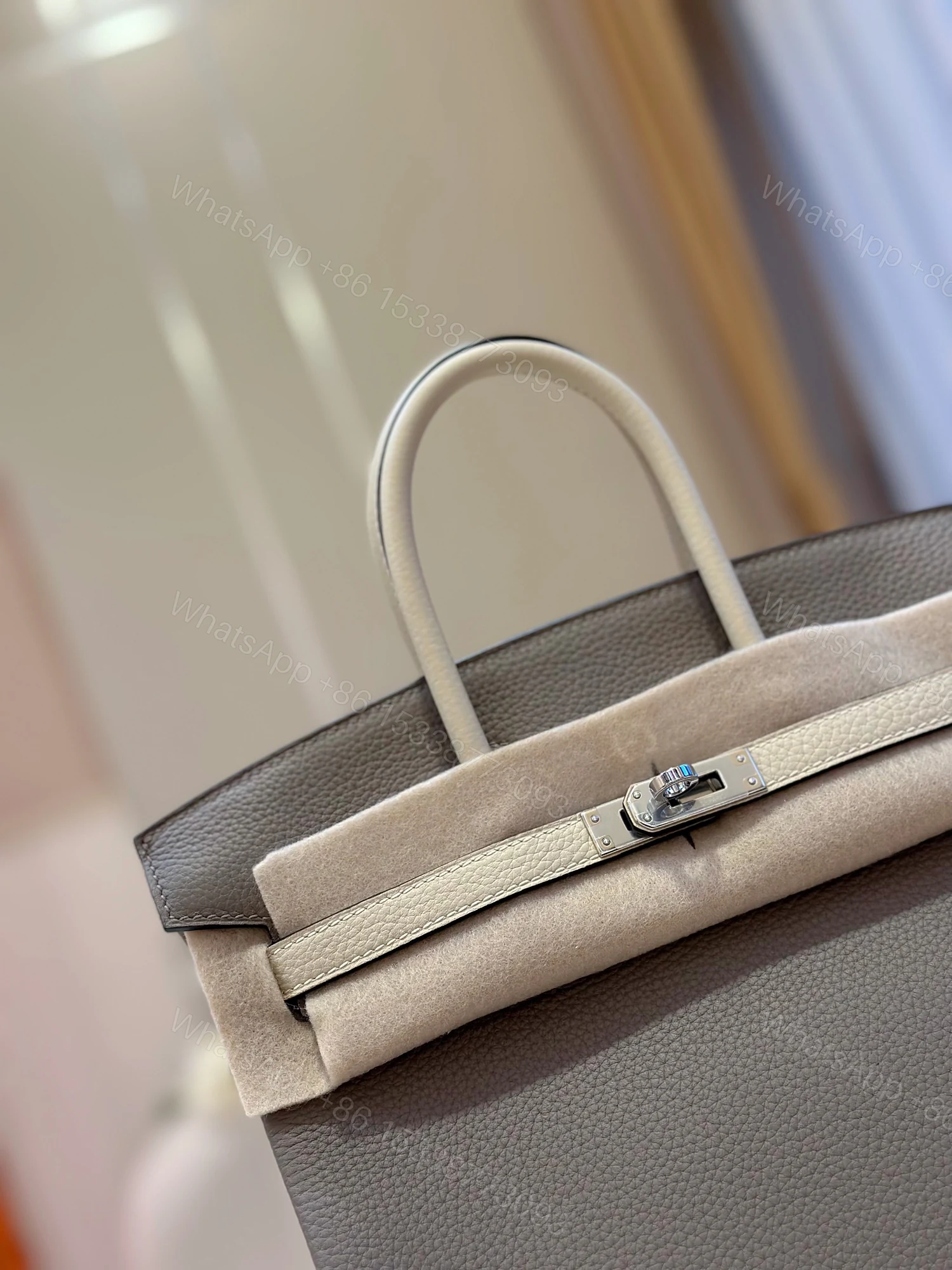 View 2 of Hermes Birkin 25 Gray/Beige Customize Palladium Hardware
