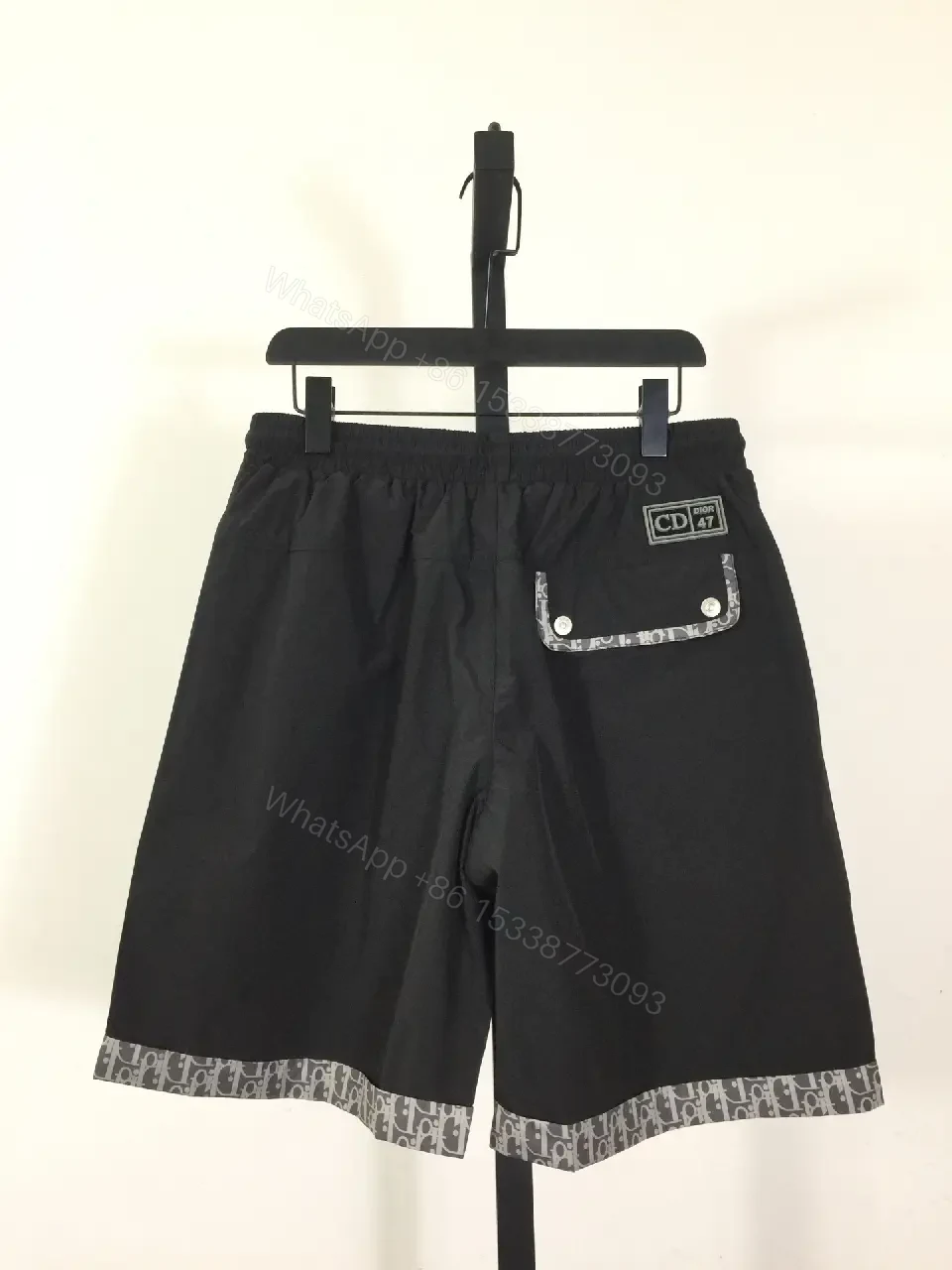View 2 of Black Satin Drawstring Shorts Dior Logo Contrast Hem