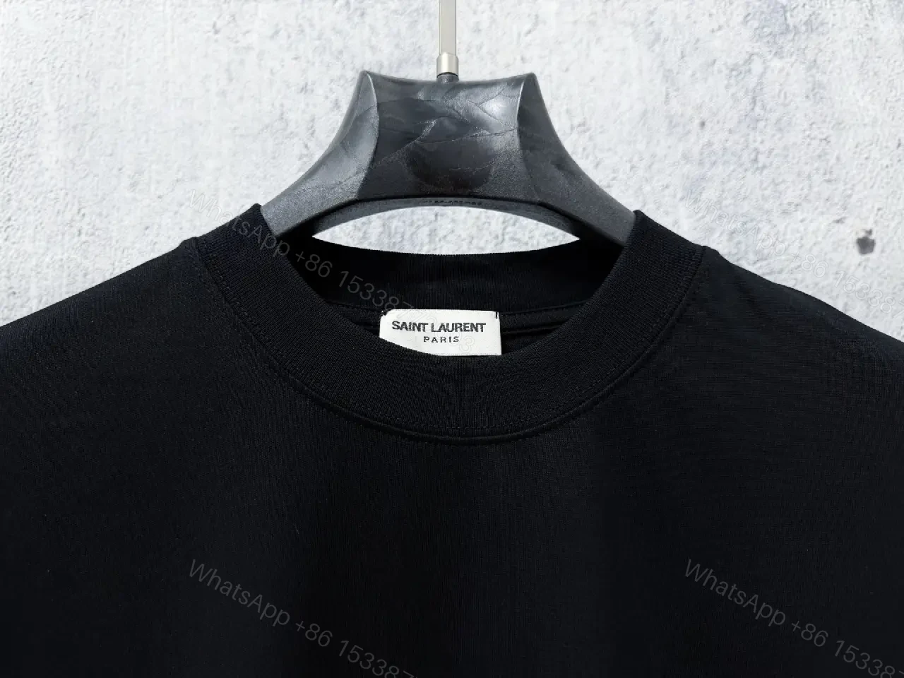 View 6 of Black Cotton Tee | Minimalist Saint-Laurent Inspired Graphic