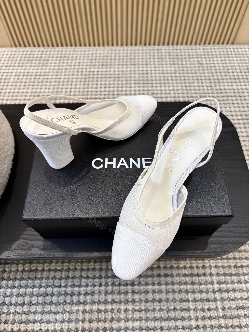 View 3 of White Fabric Slingback Heels – Modern Minimalist Comfort