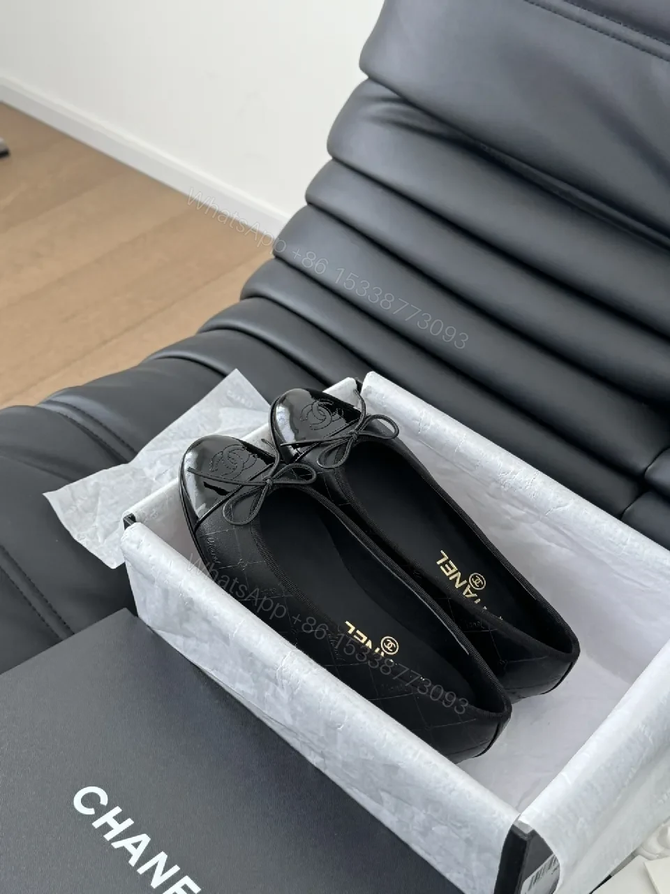 View 3 of Satin Ballet Flats: Logo Motif, Patent Toe Cap, Comfort Collection
