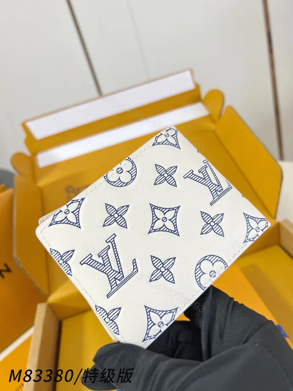 View 2 of White Navy Monogram Compact Wallet – Modern Luxury