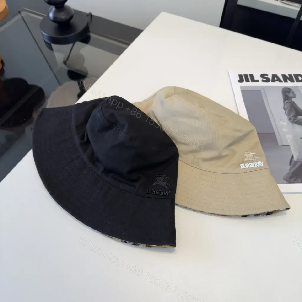 View 5 of Light Beige Khaki Bucket Hat with Embroidered Logo, Burberry Style