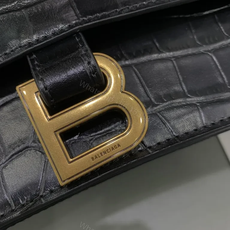 View 2 of Croc-Embossed Leather Bag: Gold B Clasp Mini Satchel