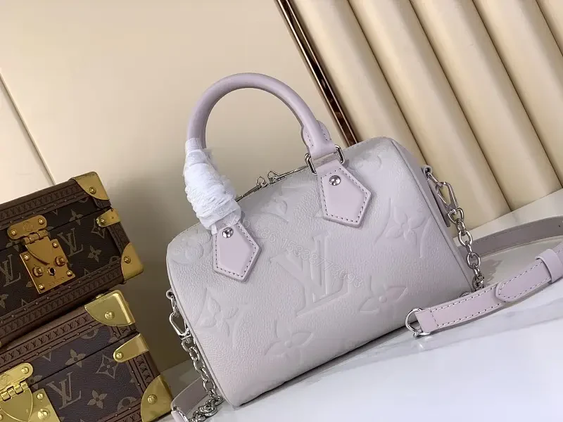 Light Lavender Louis Vuitton-Style Dome Handbag with Chain Strap — view 1