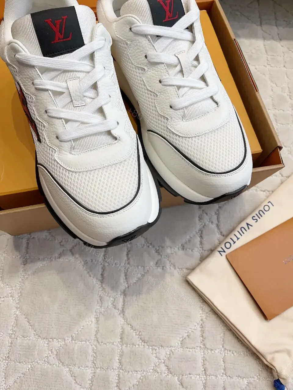 View 10 of White Leather Sneaker with Red LV Logo, Modern/Chunky Style, Comfort Feature, Louis Vuitton Sneaker