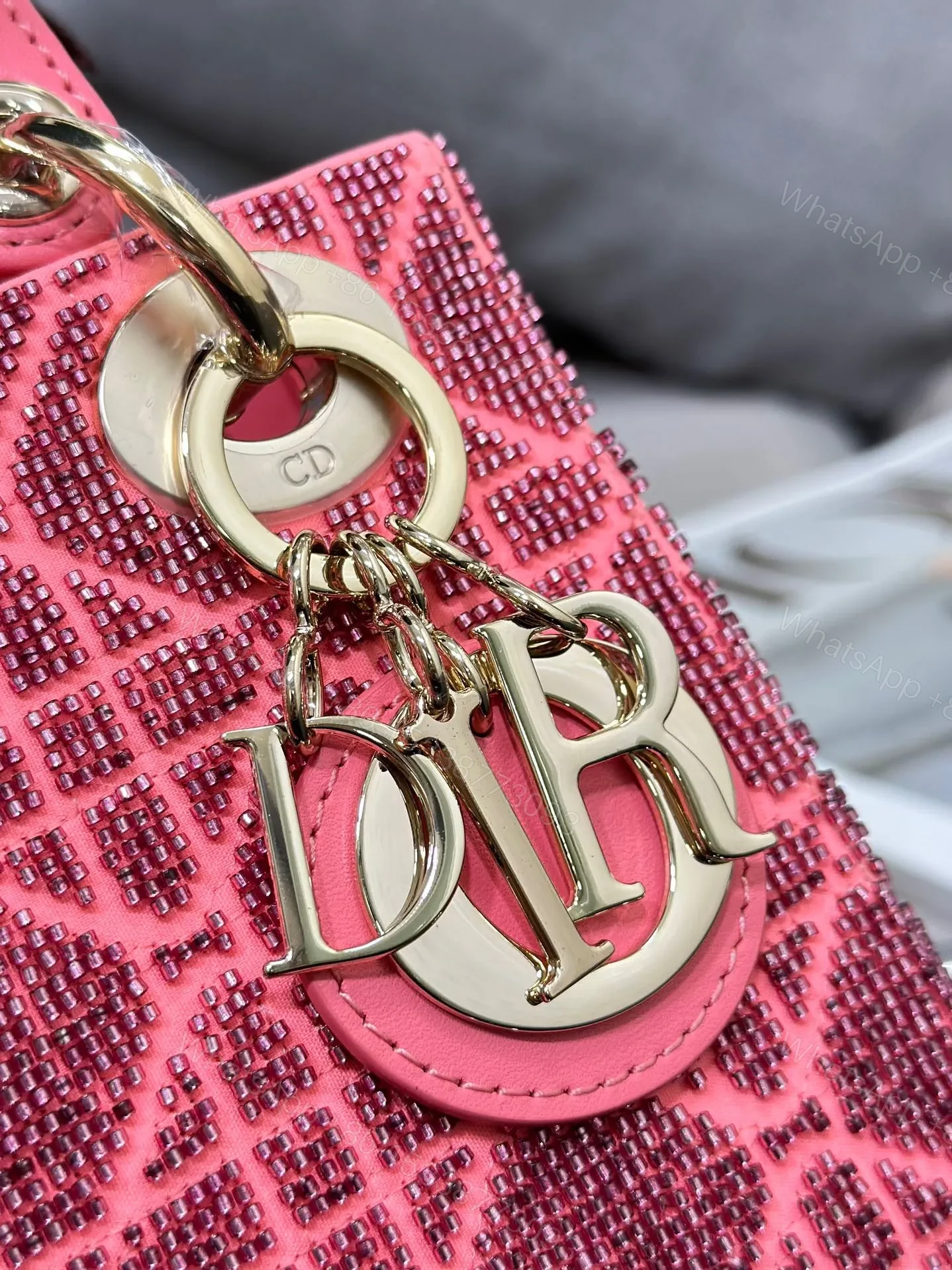 View 6 of Dior Lady Super Pink Handbag with Beads 17x15x7cm