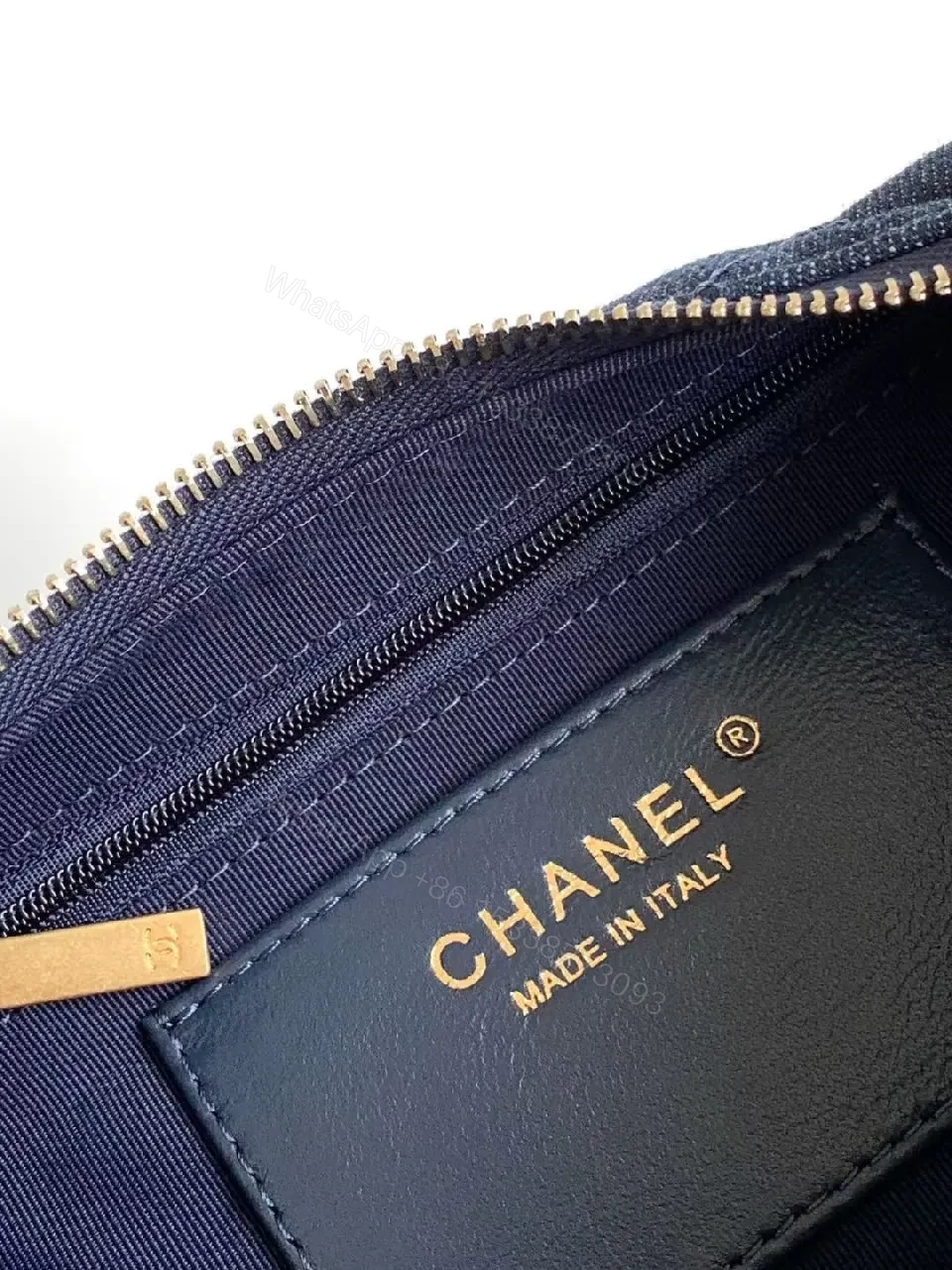 View 2 of Quilted Denim Shoulder Bag with Gold Chain Hardware