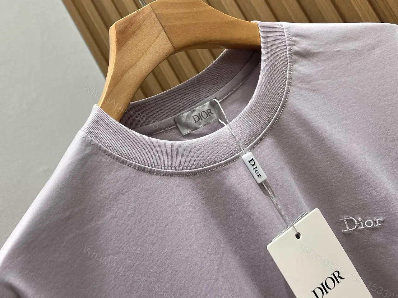 View 2 of Light Lavender-Gray Ribbed Crew-Neck Tee with Dior Logo (Relaxed)