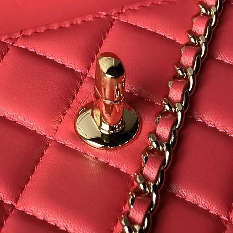 View 8 of Vibrant Quilted Red Shoulder Bag with Chain-Detail