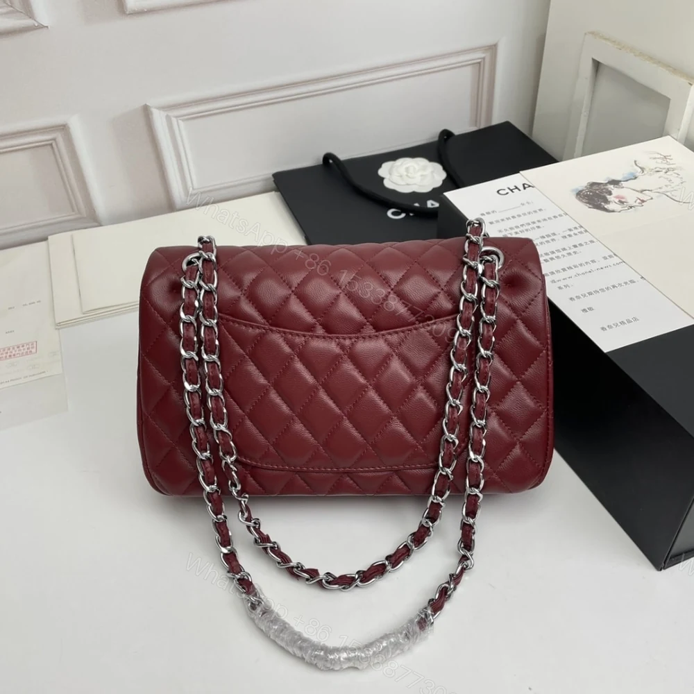 View 6 of Chanel Classic Double Flap Bag Plum Red 25Cm